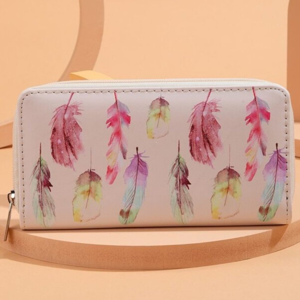 Feather Graphic Zippered Wallet, NWT